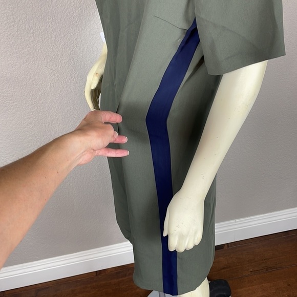 Ann Taylor Green Shift T Shirt Dress with Blue Side Stripe Lagenlook Sz 10 - Picture 6 of 13